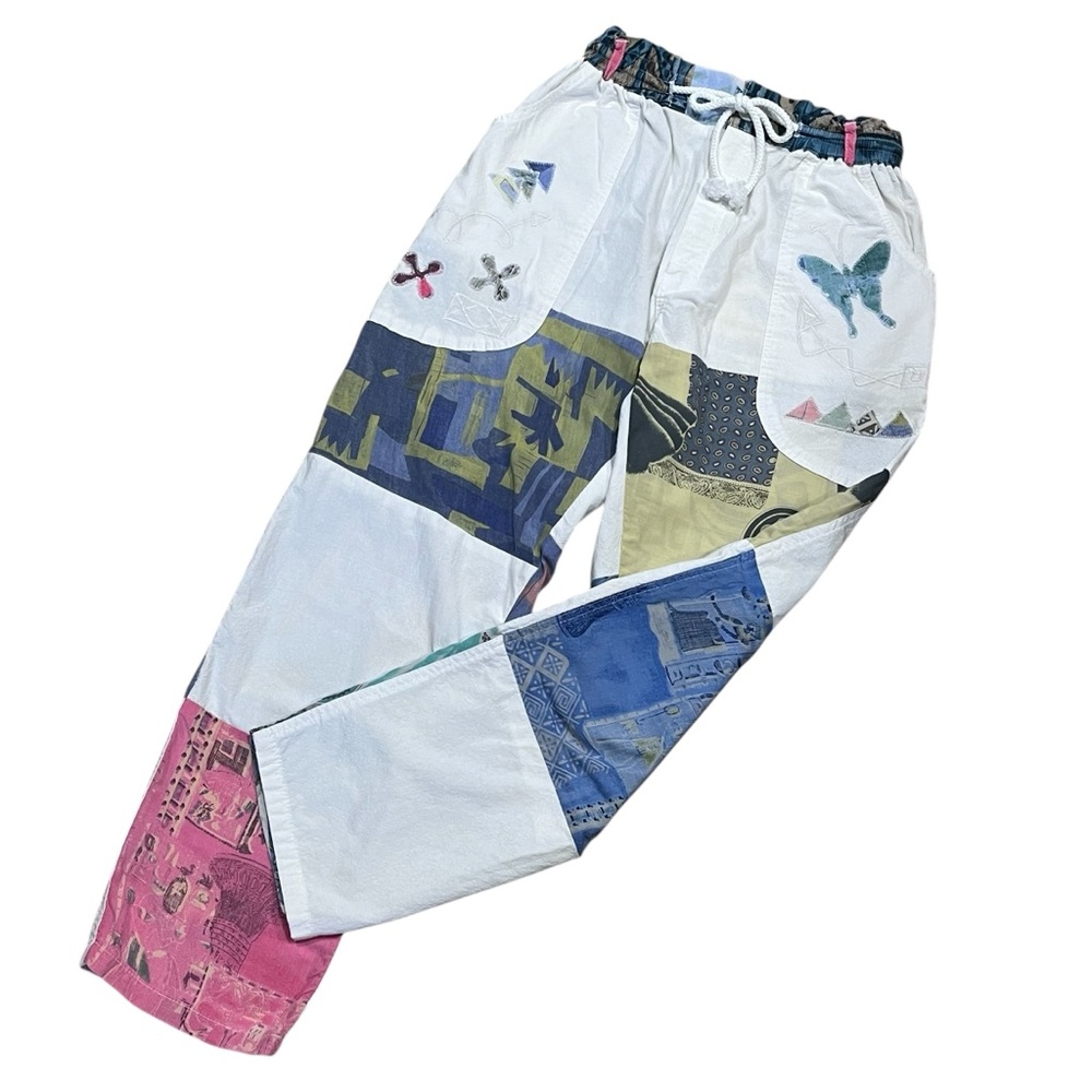 White Boho Patchwork Pants Drawstring Hippie Fest… - image 8